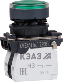 КМЕ4122мЛ-24В-зеленый-2но+2нз-цилиндр-индикатор-IP40, кнопка