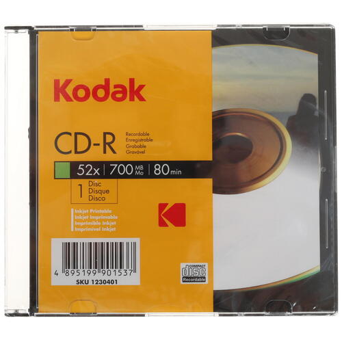 диск cd-r 700 mb slim case (kodak) 52x, printable Диск CD-R 700 Mb Slim Case (Kodak) 52x, Printable