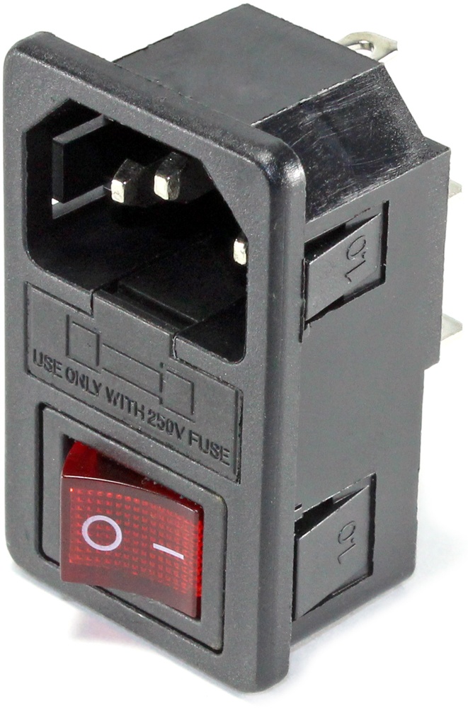 Вилка IEC C14+ДВП+ПКл, 250В/10А, на панель