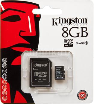 карта памяти microsd 8gb kingston hc class10 + адаптер (sdc10/8gb) Карта памяти MicroSD 8GB Kingston HC Class10 + адаптер (SDC10/8GB)